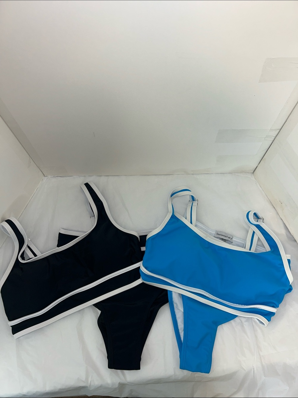 Women’s Contrast-Trim Bikini Set in Black and Blue